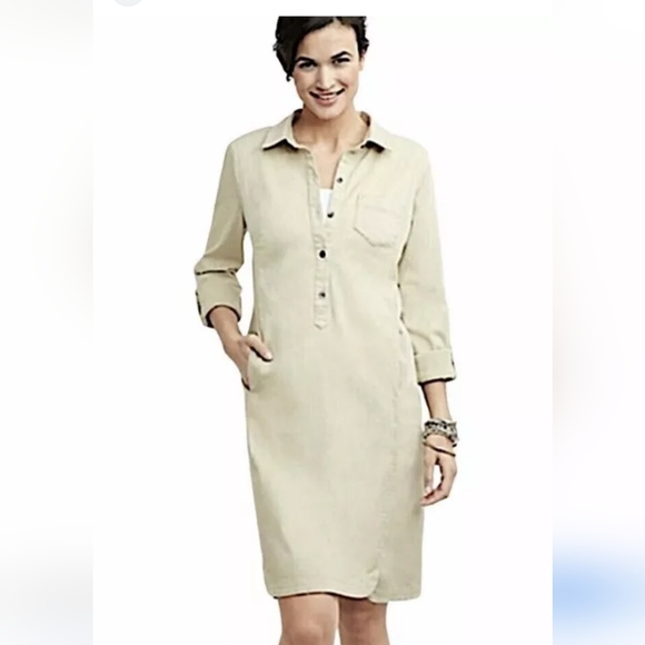 J. Jill Live-In Chino Tan/Khaki Shirt Dress - Picture 2 of 10